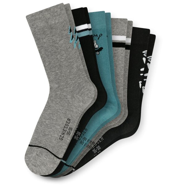 SCHIESSER boys socks, pack of 5 – ‘Legwear Teens’, patterned, cotton blend Grey 31-34