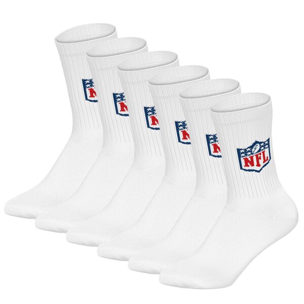 NFL Unisex Socken, 6er Pack - NFL Shield Crew Socks, Logo, Baumwollmischung Weiß 6er Pack (2x3P) 39-42