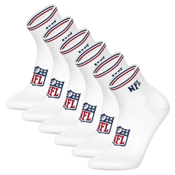 NFL Unisex Quarter-Socken, 6er Pack - NFL Shield Quarter Socks, Logo, Streifen, Baumwollmischung Weiß 6er Pack (2x3P) 39-42