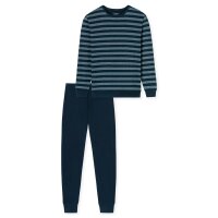 UNCOVER by SCHIESSER Herren Schlafanzug, lang - Bündchen, gestreift, Single Jersey Dunkelblau S