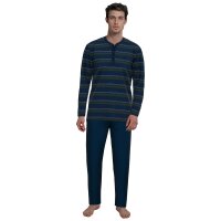 TOM TAILOR Men Pyjamas, Button Placket - Long, Open Leg, Cotton Darkblue/Green M (Medium)