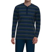 TOM TAILOR Men Pyjamas, Button Placket - Long, Open Leg, Cotton Darkblue/Green M (Medium)