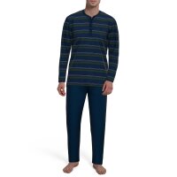 TOM TAILOR Men Pyjamas, Button Placket - Long, Open Leg, Cotton Darkblue/Green M (Medium)