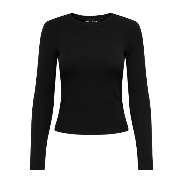 ONLY Womens Long-Sleeved Shirt - ONLRILEY O-NECK TOP, Long Sleeve, Round Neck, Cotton Stretch Black M (Medium)