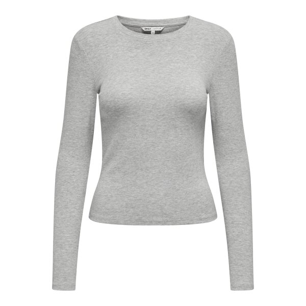 ONLY Womens Long-Sleeved Shirt - ONLRILEY O-NECK TOP, Long Sleeve, Round Neck, Cotton Stretch Grey XS (X-Small)