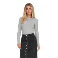 ONLY Womens Long-Sleeved Shirt - ONLRILEY O-NECK TOP, Long Sleeve, Round Neck, Cotton Stretch Grey XS (X-Small)