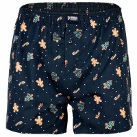 Happy Shorts Mens Woven Boxer Shorts - X-MAS, American Boxers, Christmas Print Navy/Bordeaux X-Mas Cookies S (Small)