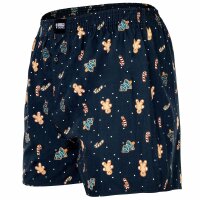 Happy Shorts Mens woven boxer shorts – X-MAS, American style, cotton, Christmas print Navy/Bordeaux X-Mas Cookies S (Small)