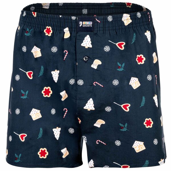 Happy Shorts Herren Web-Boxershorts - X-MAS, American Boxershorts, Weihnachtsprint Snowmen & Gingerbreadmen navy S
