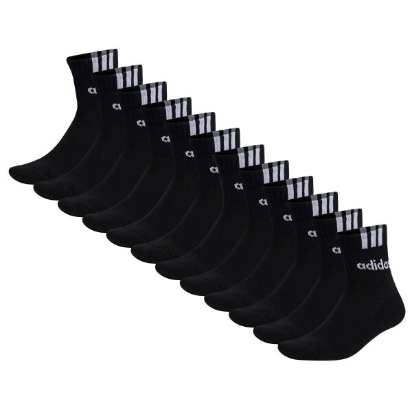 adidas unisex quarter socks, 12-pack - Cushioned 3S Linear, logo, single-coloured Black 37-39