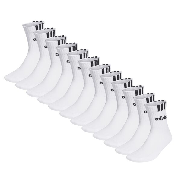 adidas unisex quarter socks, 12-pack - Cushioned 3S Linear, logo, single-coloured White 37-39