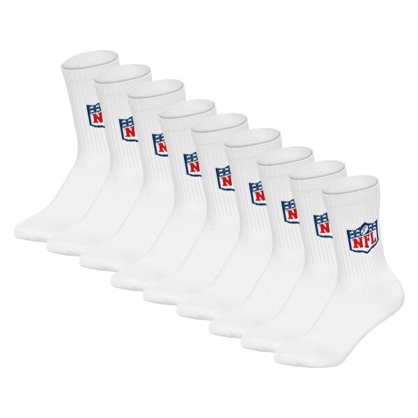 NFL Unisex Socken, 9er Pack - NFL Shield 9Pack Crew Socks, Logo, Baumwollmischung Weiß 39-42