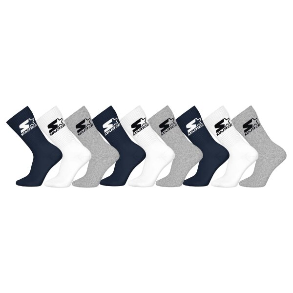 STARTER Unisex Socks, 9-Pack – Crew Socks, Logo, Cotton Blend Dark Blue/White/Grey 43-46 (9-11 UK)