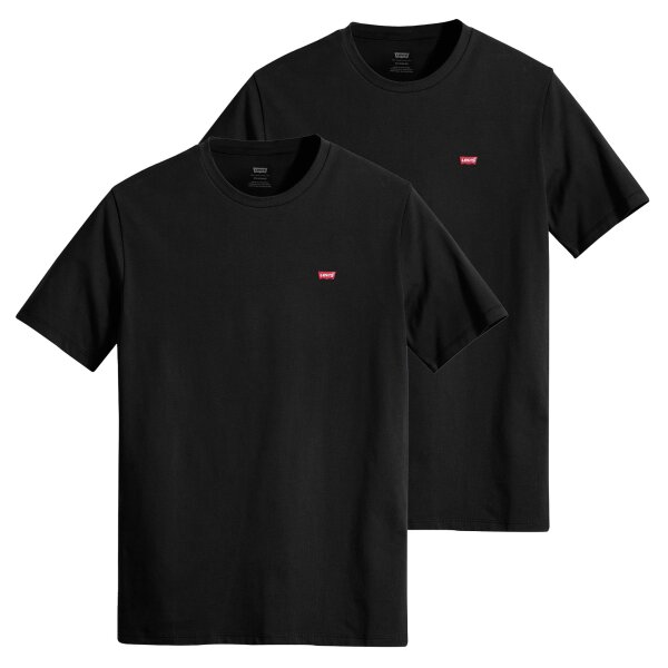 Levis Mens T-Shirt 2 pack - ‘Original Housemark Tee’, Round Neck, Cotton Black S (Small)