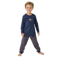 SCHIESSER Jungen Schlafanzug, lang - Kids, Bündchen, Baumwolle, Print Dunkelblau 116
