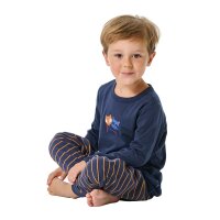 SCHIESSER Jungen Schlafanzug, lang - Kids, Bündchen, Baumwolle, Print Dunkelblau 116