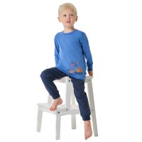 SCHIESSER Jungen Schlafanzug, lang - Kids, Bündchen, Baumwolle, Print Blau 116