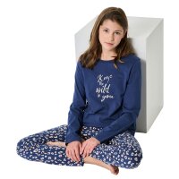 SCHIESSER Girls Pyjamas, Long - Teens, Cuffs, Cotton, Print Blue 140