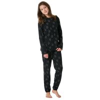 SCHIESSER Girls Pyjamas, Long - Teens, Cuffs, Cotton, Print Black 152