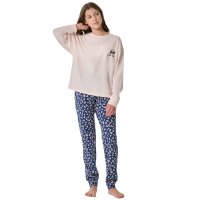 SCHIESSER Girls Pyjamas, Long - Teens, Cuffs, Cotton, Print Beige/Blue 140