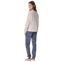 SCHIESSER Girls Pyjamas, Long - Teens, Cuffs, Cotton, Print Beige/Blue 140