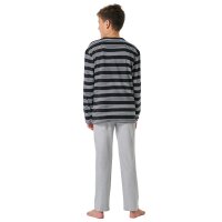 SCHIESSER Boys Pyjamas, Long - Teens, Open Leg, Cotton, Striped Black/Grey 140