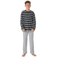 SCHIESSER Jungen Schlafanzug, lang - Teens, offenes Bein, Baumwolle, gestreift Schwarz/Grau 140