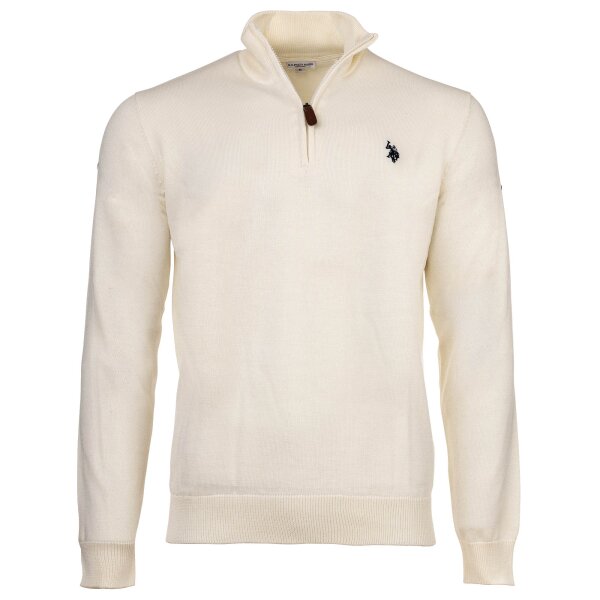 U.S. POLO ASSN. Herren Strickpullover mit Stehkragen - Half Zip, Logo, Baumwolle Weiß M