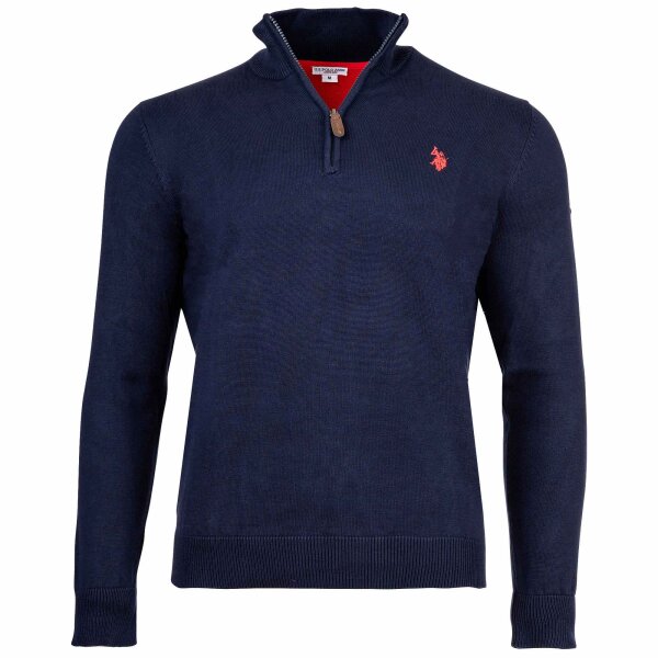U.S. POLO ASSN. Mens knitted jumper with stand-up collar - half zip, logo, cotton Navy L (Large)