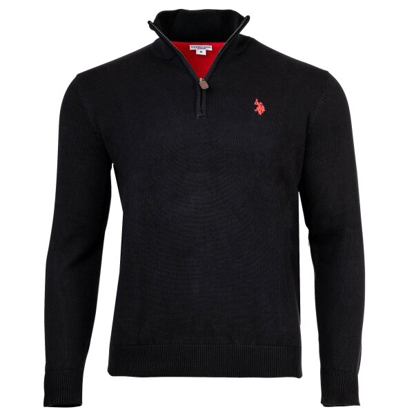 U.S. POLO ASSN. Herren Strickpullover mit Stehkragen - Half Zip, Logo, Baumwolle Schwarz M