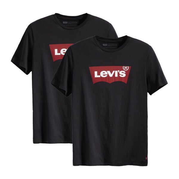 Levis Herren T-Shirt 2er Pack - "Graphic Set-In Neck", Rundhals, Baumwolle Schwarz M