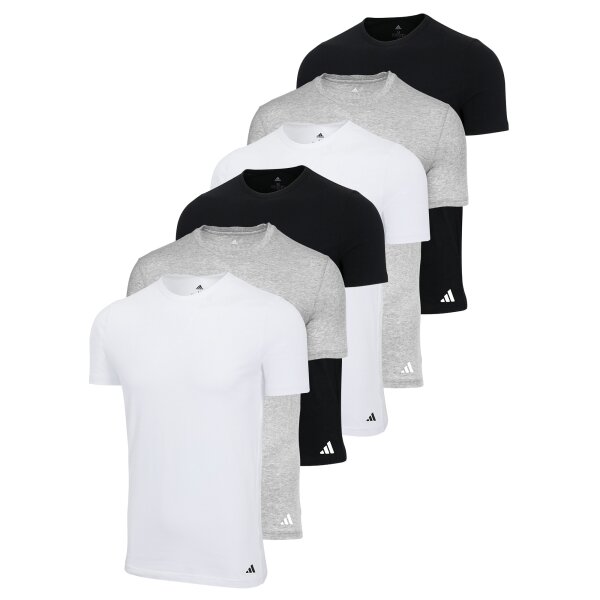 adidas Herren T-Shirt, 6er Pack - Crew Neck Shirt, Active Core Cotton, einfarbig Weiß/Schwarz/Grau 2XL