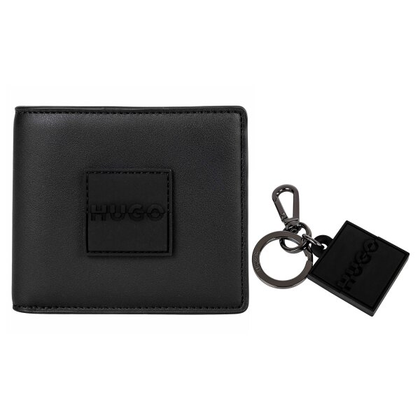 HUGO Mens Wallet with Key Ring - GB 4cc&Key RubPatch, Gift Set Black 9.7x11x1.5
