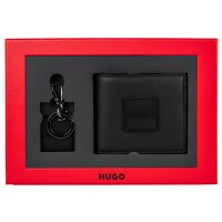 HUGO Herren Geldbörse mit Schlüsselanhänger - GB 4cc&Key RubPatch, Geschenkset Schwarz 9.7x11x1.5