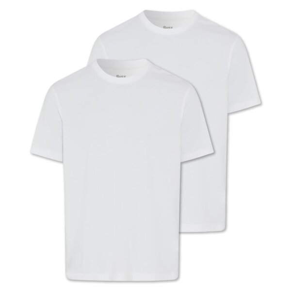 Brax Mens T-Shirts, 2-Pack - ‘Tim’ Hi-Flex, Round Neck, Cotton Blend Withe S (Small)