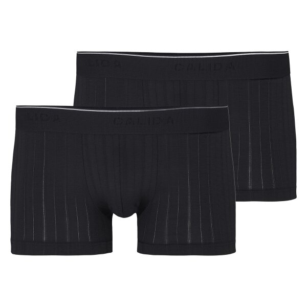 CALIDA men boxer shorts pack of 2 - Pure & Style, elasticated waistband, single-coloured Black S (Small)