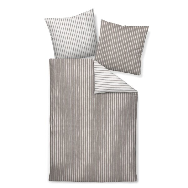 Janine 2-piece bed linen set – DAVOS, fine flannel, cotton, striped Brown/Beige 135x200cm