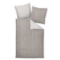Janine 2-piece bed linen set – DAVOS, fine flannel, cotton, striped Brown/Beige 135x200cm
