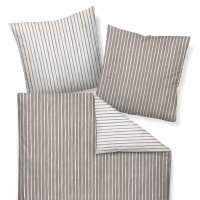 Janine 2-piece bed linen set – DAVOS, fine flannel, cotton, striped Brown/Beige 135x200cm