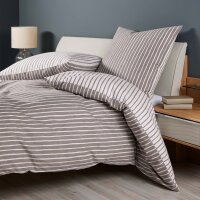 Janine 2-piece bed linen set – DAVOS, fine flannel, cotton, striped Brown/Beige 135x200cm