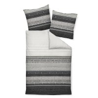Janine 2-piece bed linen set – DAVOS, fine flannel, cotton, lettering Grey 135x200cm