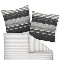 Janine 2-piece bed linen set – DAVOS, fine flannel, cotton, lettering Grey 155x220cm