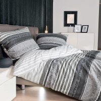 Janine 2-piece bed linen set – DAVOS, fine flannel, cotton, lettering Grey 155x220cm