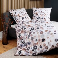Janine 2-piece bed linen set – MODERN ART S, mako satin, mercerised cotton, polka dot print White/Brown 155x220cm