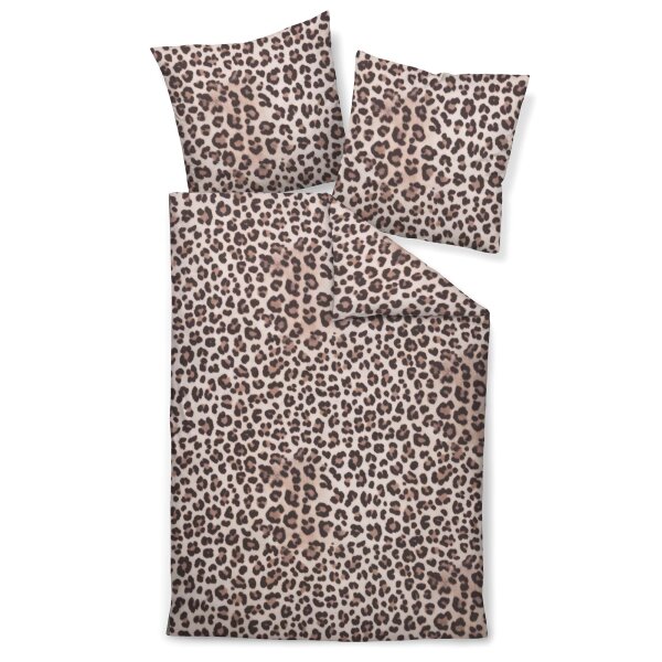 Janine 2-piece bed linen set – MODERN ART S, Mako satin, mercerised cotton, leopard print Brown 135x200cm