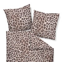 Janine 2-piece bed linen set – MODERN ART S, Mako satin, mercerised cotton, leopard print Brown 135x200cm