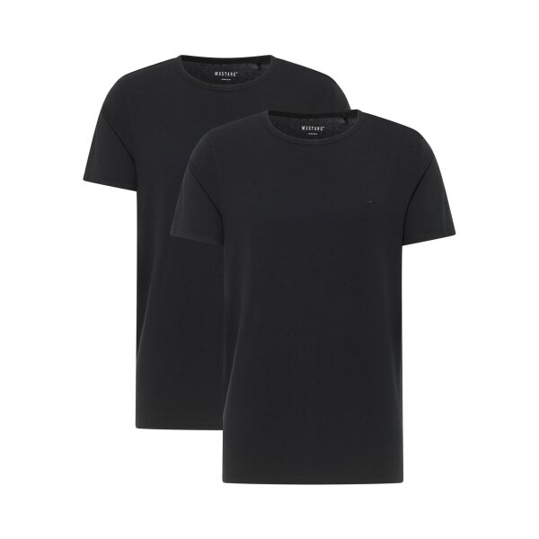 MUSTANG Herren T-Shirts, 2er Pack - Allen, Bio-Baumwolle, Single Jersey, Rundhals Schwarz M