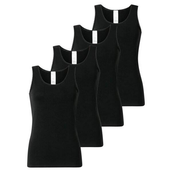SCHIESSER womens tops, 4-pack - 4-pack tank tops, undershirt, stretch cotton, solid colour Black S (Small)