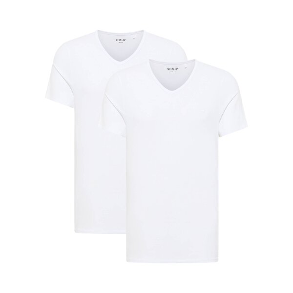 MUSTANG Herren T-Shirts, 2er Pack - Amado, Bio-Baumwolle, Single Jersey, V-Ausschnitt Weiß S