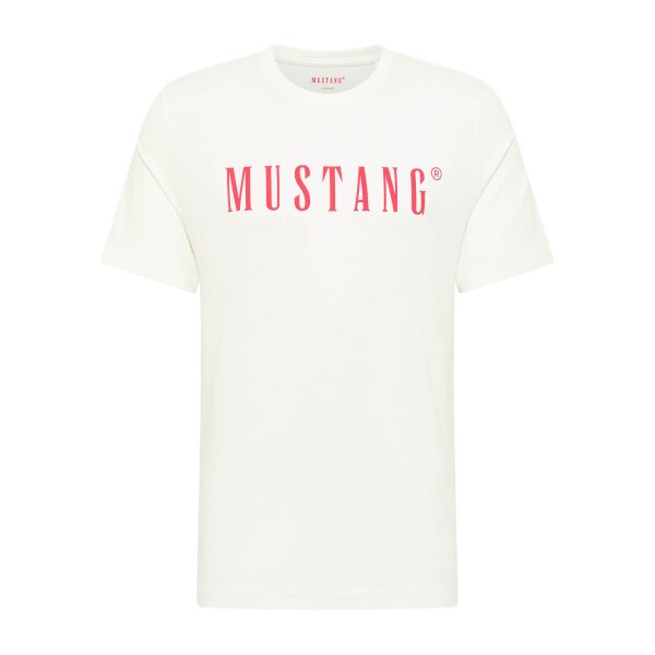 MUSTANG Men’s T-Shirt - Austin, Big Logo, Organic Cotton, Single Jersey White S (Small)